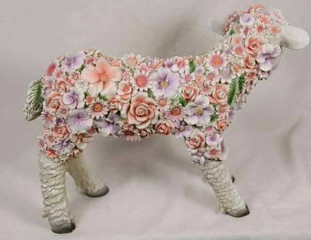 MAL Home & Garden 48cm Colourful Spring Lamb With Flowers Home Decor 2 MAL Home & Garden 48cm Colourful Spring Lamb With Flowers Home Decor