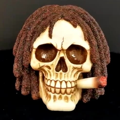 MAL Bob Marley Rasta Resin Skull Smoking A Joint 14cm Tall Home Decor