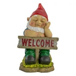 MALMAR 23cm SLEEPY GNOME WELCOME SIGN Ornaments Statues Figurine Garden Decoration Gift