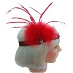 Sweidas Flapper 20s Red Sequin & Diamante Feathered Headband Costume Accessory