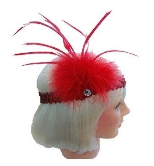 Sweidas Flapper 20s Red Sequin & Diamante Feathered Headband Costume Accessory 1 Sweidas Flapper 20s Red Sequin & Diamante Feathered Headband Costume Accessory