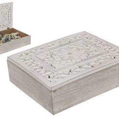 MAL New 1pce 24cm Filigree Carved Trinket Box Shabby White Decor Home & Garden