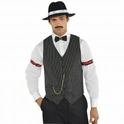 Balloon Agencies 20s Gangster Pinstripe Waistcoat Mens Costume Hat Bowtie Armbands Moustache