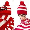 Crazy Costume Deals Wheres Wally Waldo Beanie Hat & Glasses Costume Kit | Red & White Stripe Costume Accessories
