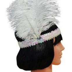 Sweidas Costume Accessories Great Gatsby Roaring Twenties White & Silver 20s Sequin Feather Flapper Headband