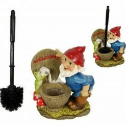 MAL Home & Garden Garden Gnome Toilet Brush Holder Set Gnomes Statue Bathroom Novelty Gift