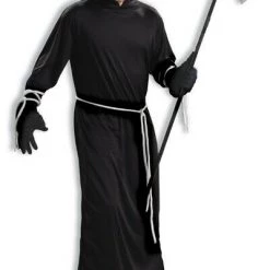 Tomfoolery Grim Reaper Long Black Hooded Death Robe Size STD Halloween Mens Costume