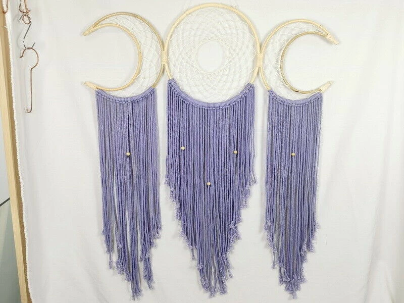 MAL New 1pce 120cm Triple Moon Cycle Dream Catcher Rattan Macrame Design Boho Home & Garden 3 MAL New 1pce 120cm Triple Moon Cycle Dream Catcher Rattan Macrame Design Boho Home & Garden