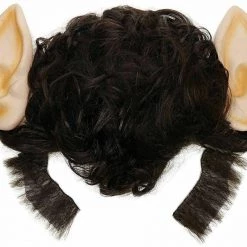 Smiffys Werewolf Wolf Wig Attached Ears Sideburns Black Curly Wig Halloween Costume Wig