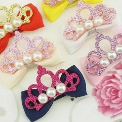 AliExpress Costume Accessories 2 X Pearl Glitter Tiara Hair Bow Hair Clips Baby Girl Toddler Hair Ribbon Bow