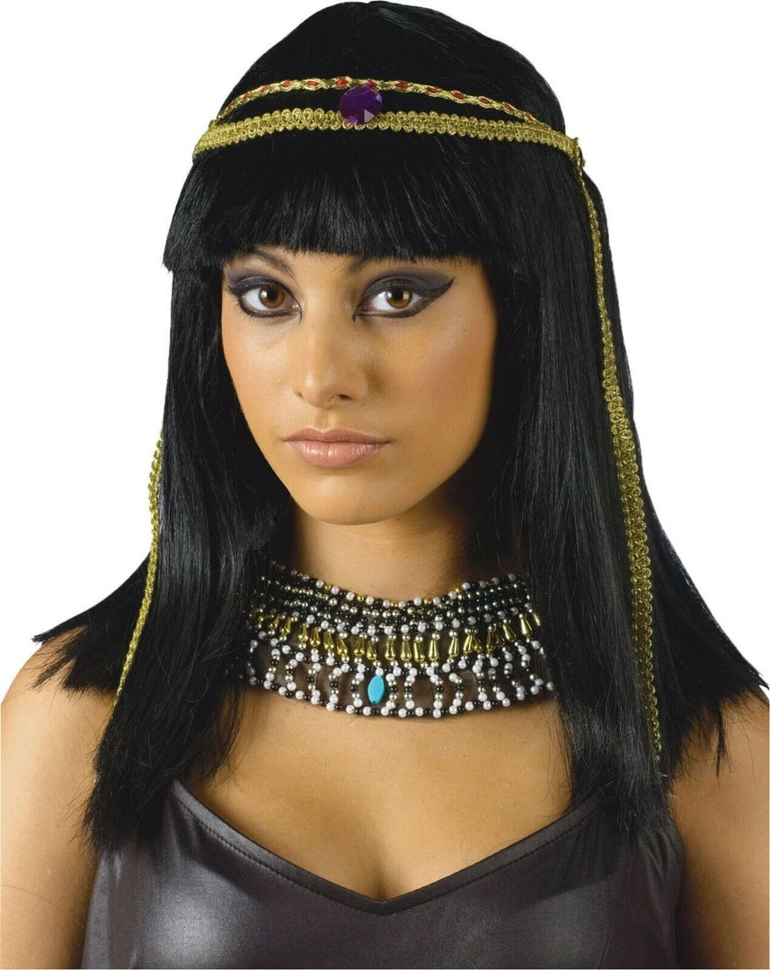 Rubie's Queen Ancient Black Cleopatra Ladies Wig With Braid Bangs And Headband 3 Rubie's Queen Ancient Black Cleopatra Ladies Wig With Braid Bangs And Headband