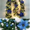 FB Market Place Christmas Decorations 9FT BLUE Christmas Garland Decoration With 40 LED Fairy Lights Pinecones Baubles & Flowers