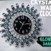 Crazy Crazy & More Crazy Deals Home & Garden 3D Diamond Wall Clock Metal Round Clear And Aqua Stones 67cm X 67cm