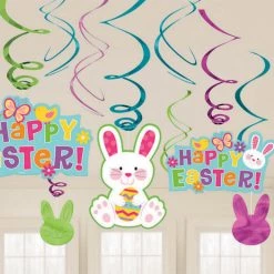 Balloon Agencies Happy Easter Hanging Bunny Foil Swirls Ceiling Party Decoration
