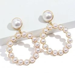 AliExpress Gold Silver Color Round Drop Big Dangle Pearl Earrings Fashion Jewelry