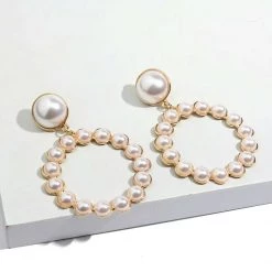 AliExpress Gold Silver Color Round Drop Big Dangle Pearl Earrings Fashion Jewelry
