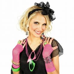Balloon Agencies Costume Accessories Material Girl Disco Neon Fishnet Costume Gloves