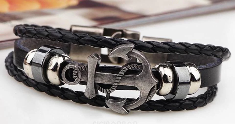 Crazy Crazy & More Crazy Deals Mens Black Genuine Leather Bracelet With Anchor 4 Crazy Crazy & More Crazy Deals Mens Black Genuine Leather Bracelet With Anchor