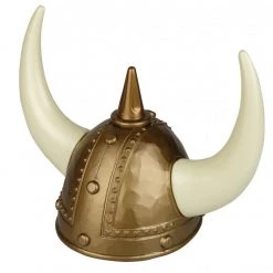 Sweidas Plastic Gold Viking Helmet With Horn Costume Headpiece