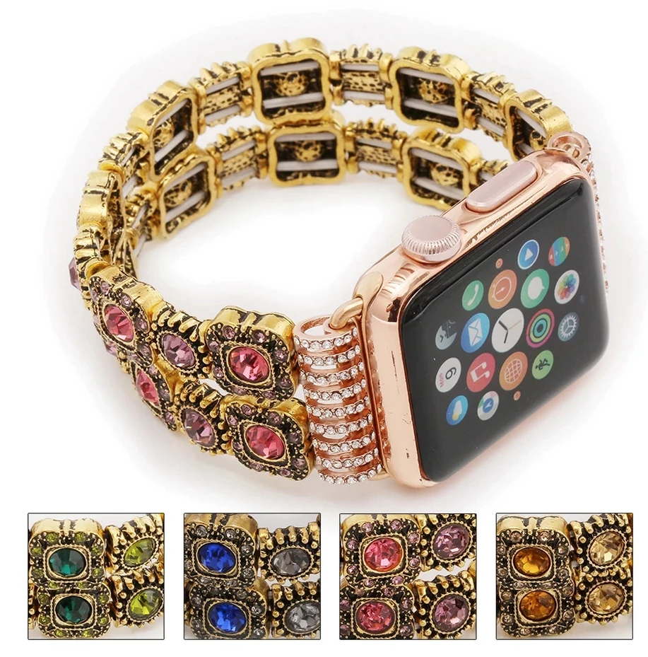 Elegancensplendour Handmade Coloured Crystal Stones Apple Watch Strap Band 1 Elegancensplendour Handmade Coloured Crystal Stones Apple Watch Strap Band
