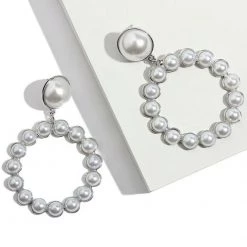 AliExpress Gold Silver Color Round Drop Big Dangle Pearl Earrings Fashion Jewelry