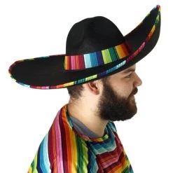 Tomfoolery Costume Accessories Sombrero Mexican Hat Black With Striped Band