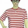 Aussie Toys Wheres Wally Short Sleeve Shirt Beanie Hat & Glasses Adult Mens Ladies Full Costume Costume Accessories