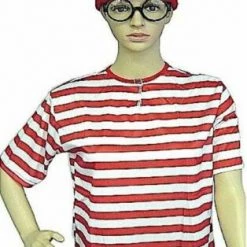 Aussie Toys Wheres Wally Short Sleeve Shirt Beanie Hat & Glasses Adult Mens Ladies Full Costume Costume Accessories