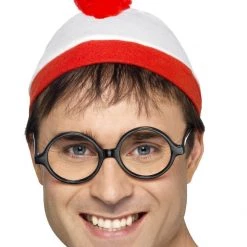 Smiffys Wheres Wally Wenda Red White Beanie Hat & Glasses Costume Kit