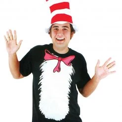 EB Licensed Dr Seuss Cat In The Hat Adults T-Shirt And Hat Costume Kit
