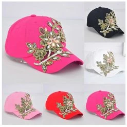 AliExpress Costume Accessories Adjustable Flower Rhinestone Denim Baseball Mesh Cap Fashionable Ladies Hat