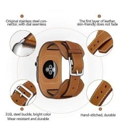 Elegancensplendour Quadra Leather Loop Link Apple Watch Band Strap Fashion Jewelry