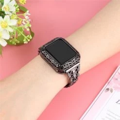Elegancensplendour Fashion Jewelry Zircon Rhinestone Apple Watch Strap + Case