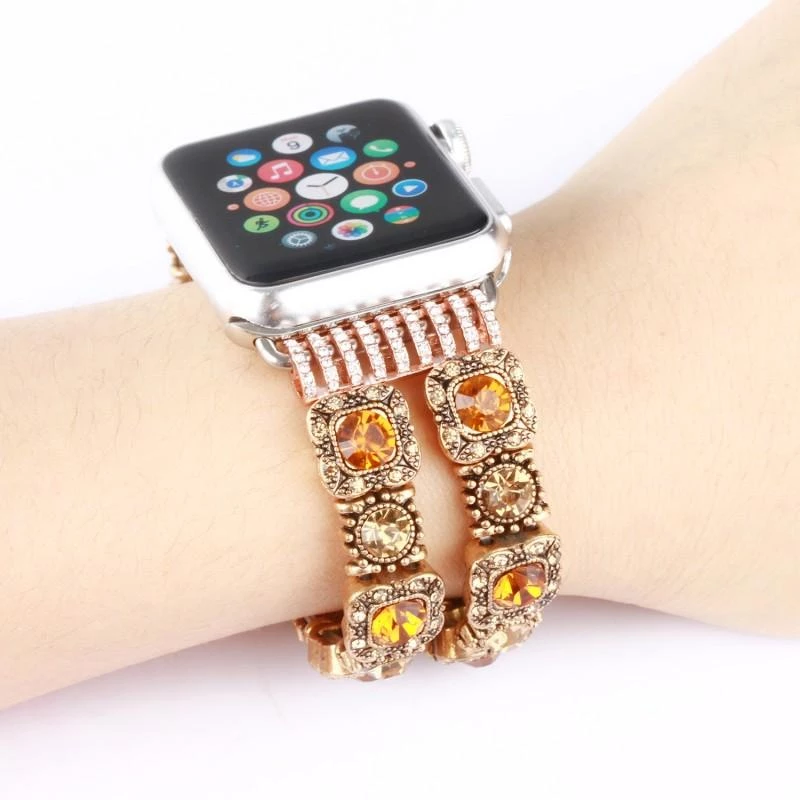 Elegancensplendour Handmade Coloured Crystal Stones Apple Watch Strap Band 7 Elegancensplendour Handmade Coloured Crystal Stones Apple Watch Strap Band