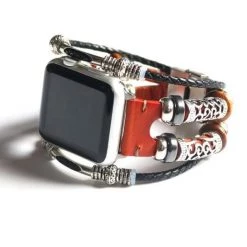Elegancensplendour Handmade Bead Leather Apple Watch Band Strap Bracelet Fashion Jewelry