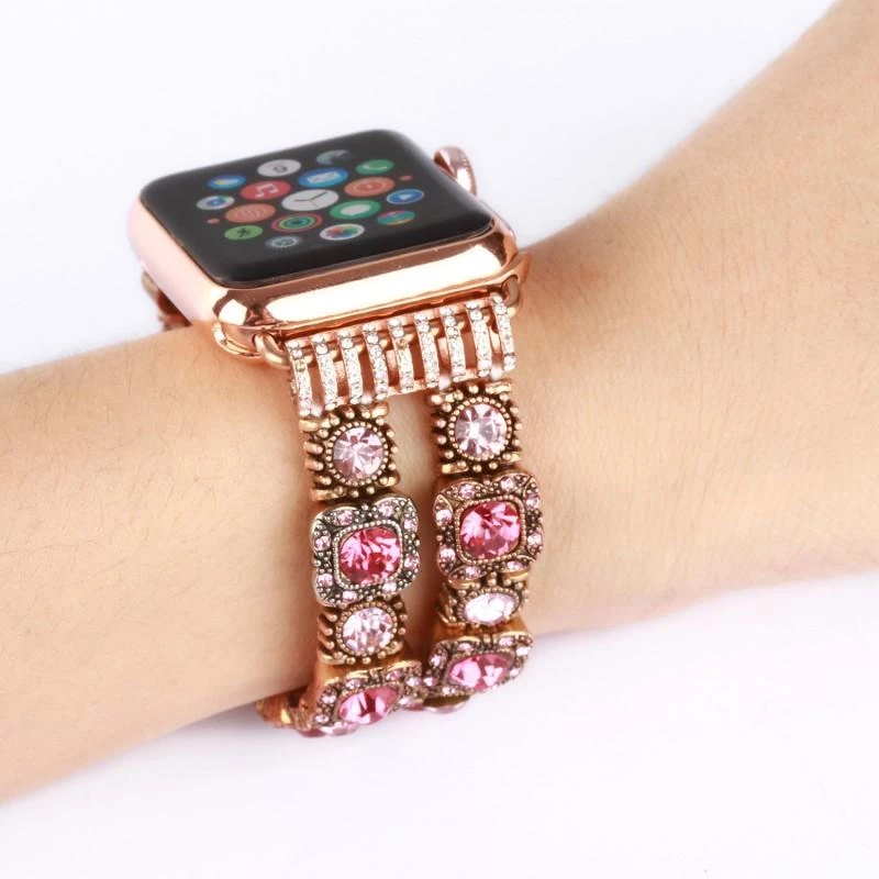 Elegancensplendour Handmade Coloured Crystal Stones Apple Watch Strap Band 10 Elegancensplendour Handmade Coloured Crystal Stones Apple Watch Strap Band