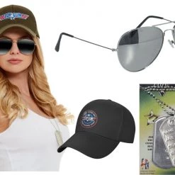Crazy Costume Deals Top Gun Aviator Costume Kit Glasses Dog Tags And Baseball Cap Costume Accessories