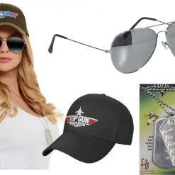 Crazy Costume Deals Top Gun Aviator Costume Kit Glasses Dog Tags And Baseball Cap Costume Accessories