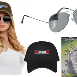 Crazy Costume Deals Top Gun Aviator Costume Kit Glasses Dog Tags And Baseball Cap Costume Accessories