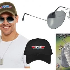 Crazy Costume Deals Top Gun Aviator Costume Kit Glasses Dog Tags And Baseball Cap Costume Accessories