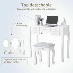 Ebay Vanity Dressing Table With Tri-Folding Mirror & 7 Drawers Plus Padded Stool Make Up Table Home & Garden