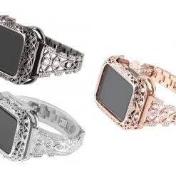 Elegancensplendour Fashion Jewelry Zircon Rhinestone Apple Watch Strap + Case