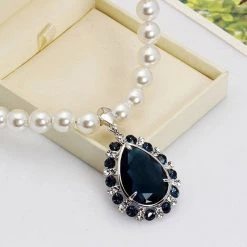 Crazy Crazy & More Crazy Deals Water Drop Blue Sapphire And Rhinestone Pendant Locket On Pearl Necklace Fashion Jewelry